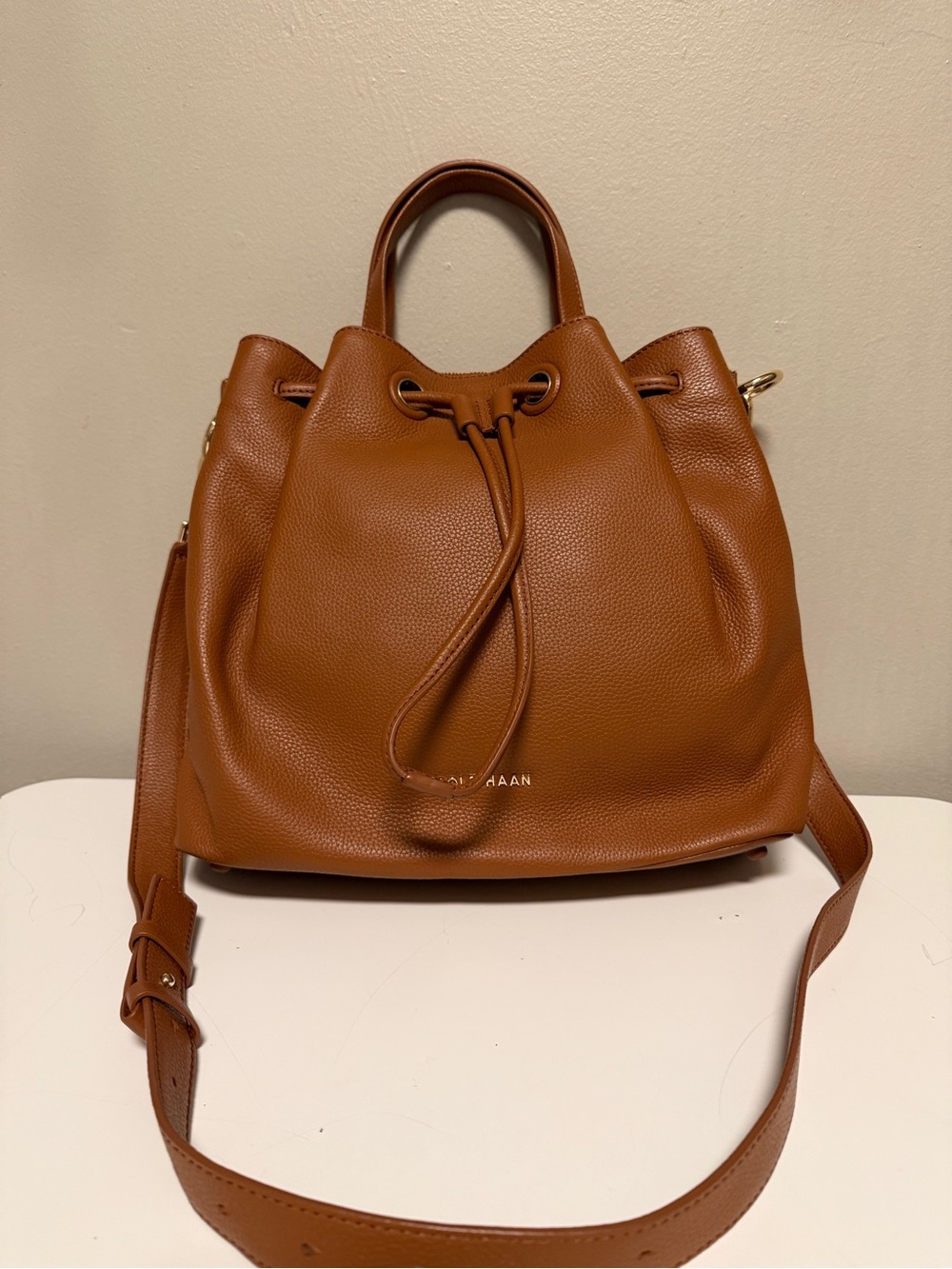 Cole Haan Leather Bucket Bag Grand Series (British Tan Color)